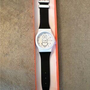 New in Box Miffy Watch Wall Clock Black and White. 35” long